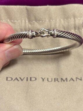David Yurman Silver Cable Bangle Bracelet - Twisted Cable with Lobster Clasp 5mm